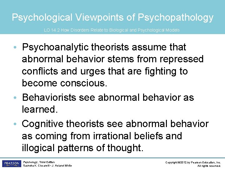 Psychological Viewpoints of Psychopathology LO 14. 2 How Disorders Relate to Biological and Psychological