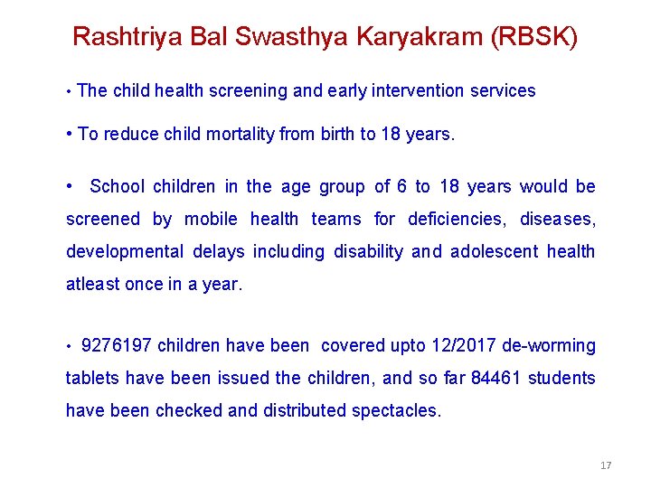 Rashtriya Bal Swasthya Karyakram (RBSK) • The child health screening and early intervention services