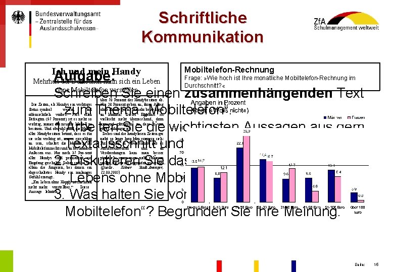 Schriftliche Kommunikation Ich und mein Handy Mobiltelefon-Rechnung Frage: » Wie hoch ist Ihre monatliche