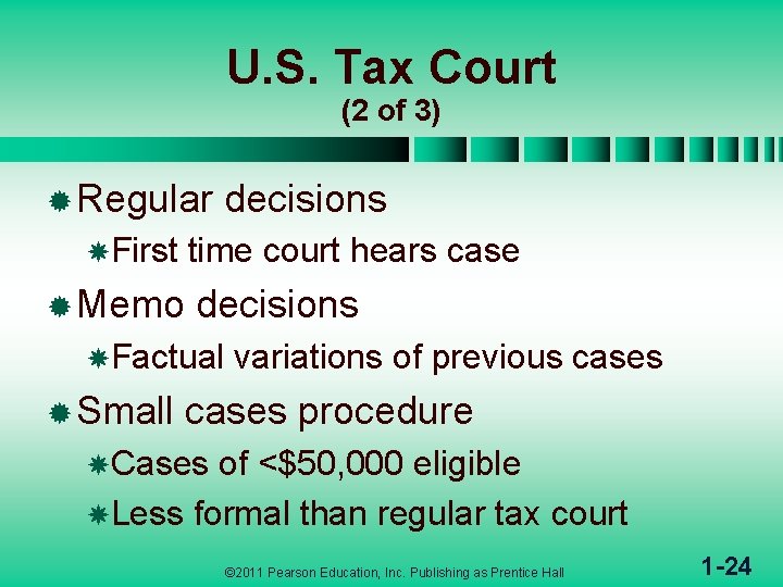 U. S. Tax Court (2 of 3) ® Regular First decisions time court hears