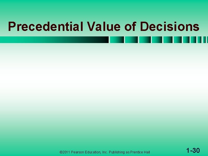 Precedential Value of Decisions © 2011 Pearson Education, Inc. Publishing as Prentice Hall 1