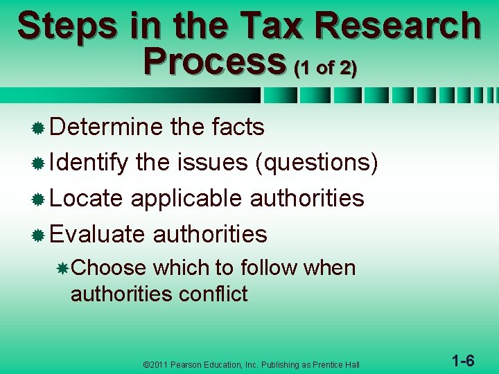 Steps in the Tax Research Process (1 of 2) ® Determine the facts ®
