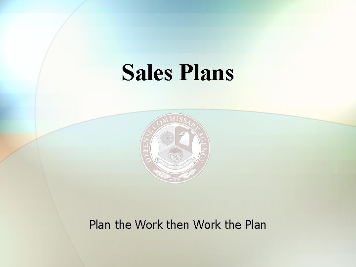 Sales Plan the Work then Work the Plan 
