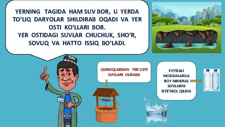 YERNING TAGIDA HAM SUV BOR, U YERDA TO‘LIQ DARYOLAR SHILDIRAB OQADI VA YER OSTI YERNING TAGIDA HAM SUV BOR, U YERDA TO‘LIQ DARYOLAR SHILDIRAB OQADI VA YER OSTI