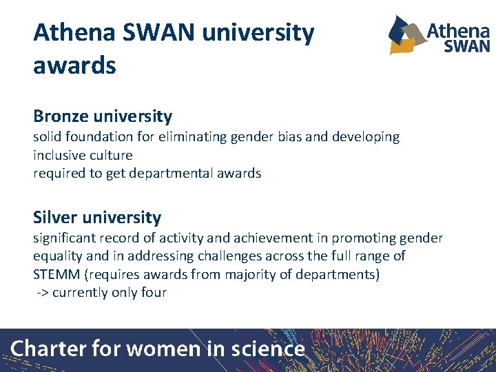 Athena SWAN university awards Bronze university solid foundation for eliminating gender bias and developing