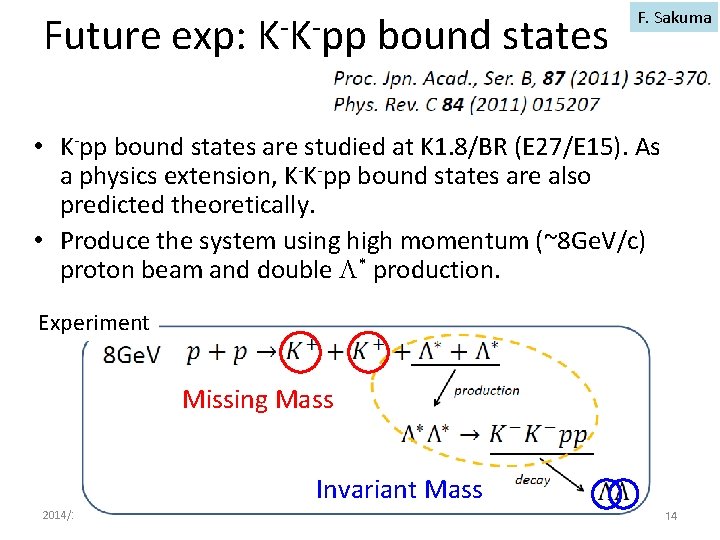 Future exp: K-K-pp bound states F. Sakuma • K-pp bound states are studied at