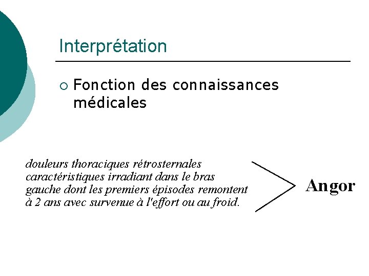 Interprétation ¡ Fonction des connaissances médicales douleurs thoraciques rétrosternales caractéristiques irradiant dans le bras