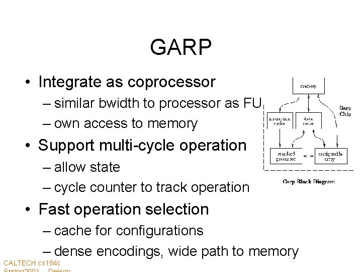 GARP • Integrate as coprocessor – similar bwidth to processor as FU – own