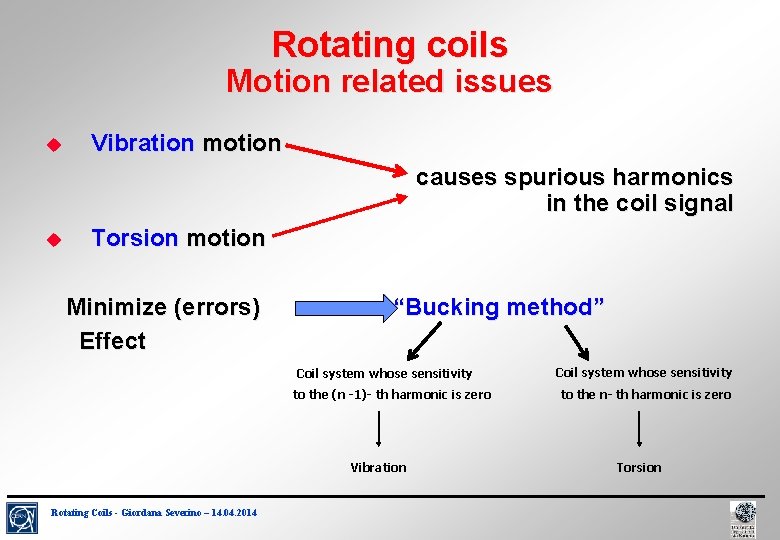 Rotating coils Motion related issues Vibration motion causes spurious harmonics in the coil signal