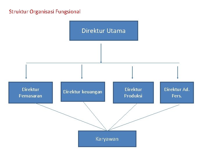 Struktur Organisasi Fungsional Direktur Utama Direktur Pemasaran Direktur keuangan Karyawan Direktur Produksi Direktur Ad.