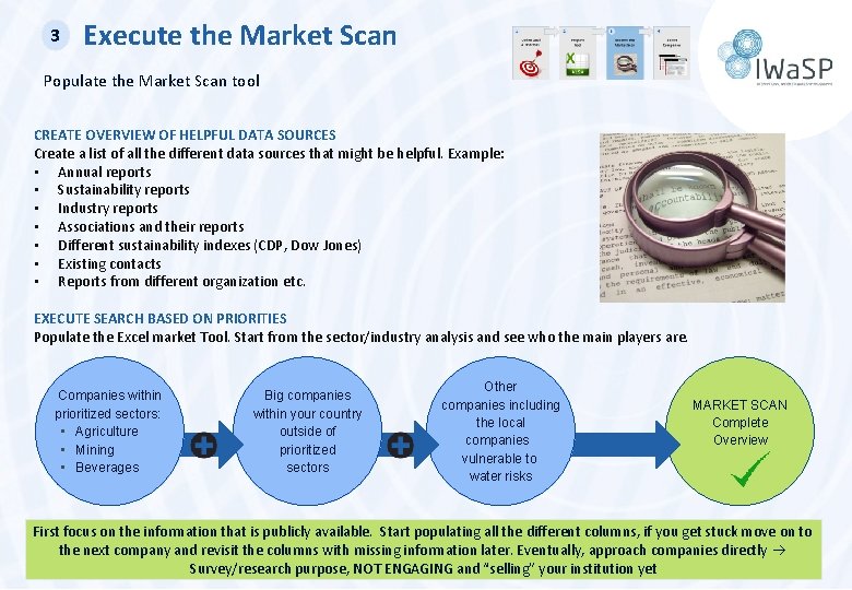 3 Execute the Market Scan Populate the Market Scan tool CREATE OVERVIEW OF HELPFUL