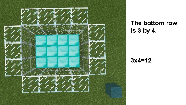 The bottom row is 3 by 4. 3 x 4=12 