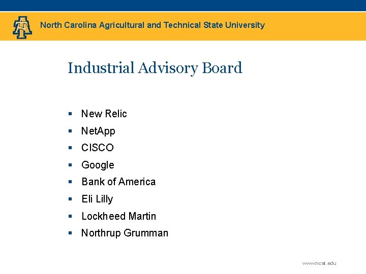North Carolina Agricultural and Technical State University Industrial Advisory Board § New Relic §