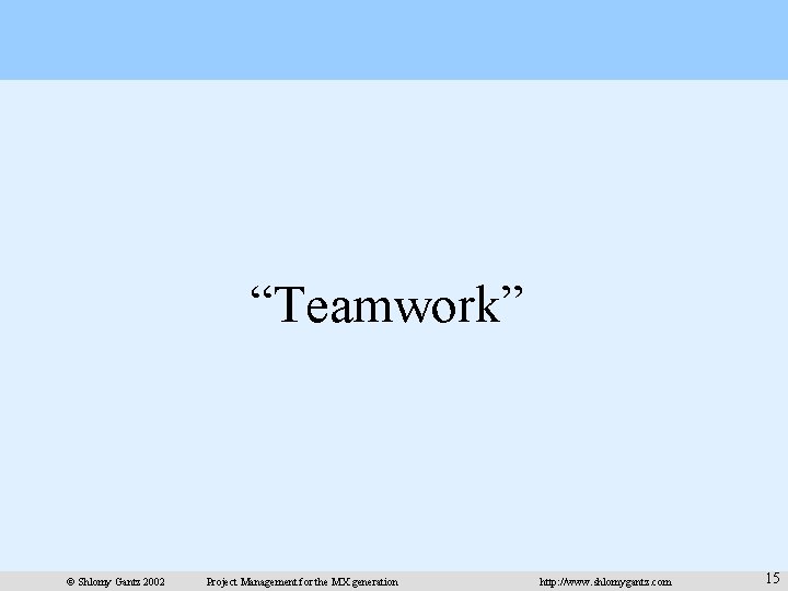 “Teamwork” © Shlomy Gantz 2002 Project Management for the MX generation http: //www. shlomygantz.