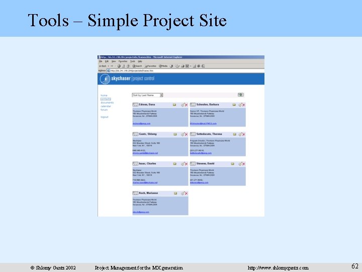 Tools – Simple Project Site © Shlomy Gantz 2002 Project Management for the MX