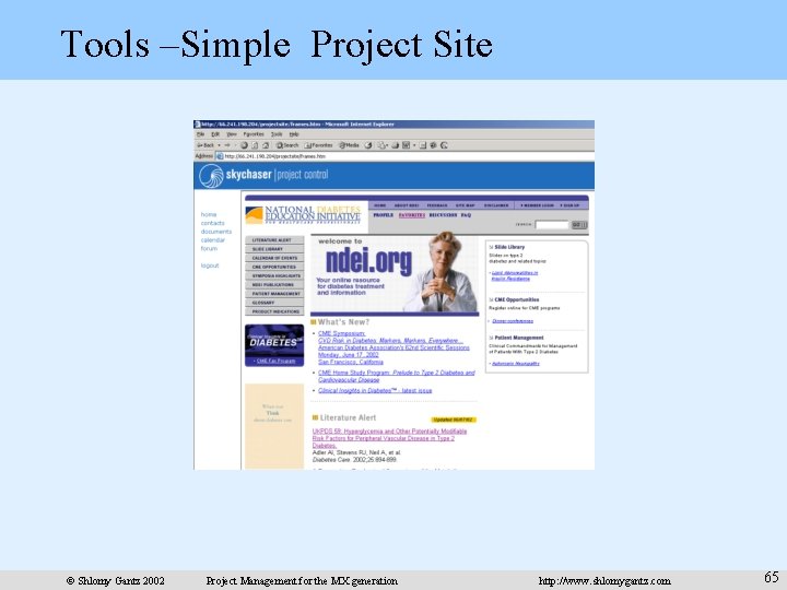 Tools –Simple Project Site © Shlomy Gantz 2002 Project Management for the MX generation