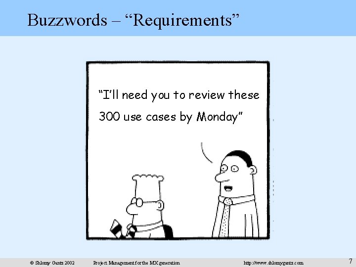 Buzzwords – “Requirements” “I’ll need you to review these 300 use cases by Monday”