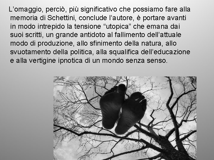 L’omaggio, perciò, più significativo che possiamo fare alla memoria di Schettini, conclude l’autore, è