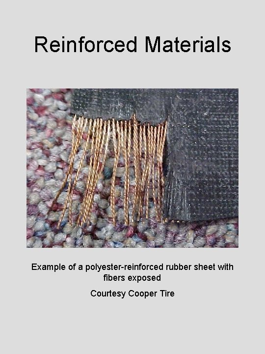 Reinforced Materials Example of a polyester-reinforced rubber sheet with fibers exposed Courtesy Cooper Tire