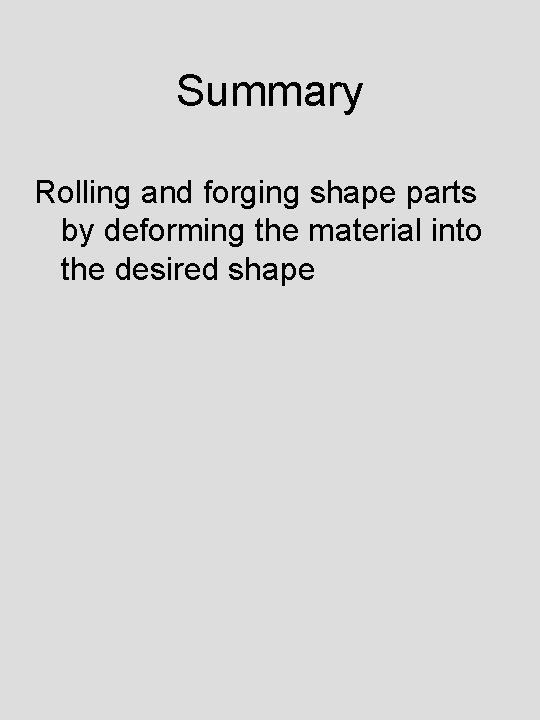 Summary Rolling and forging shape parts by deforming the material into the desired shape