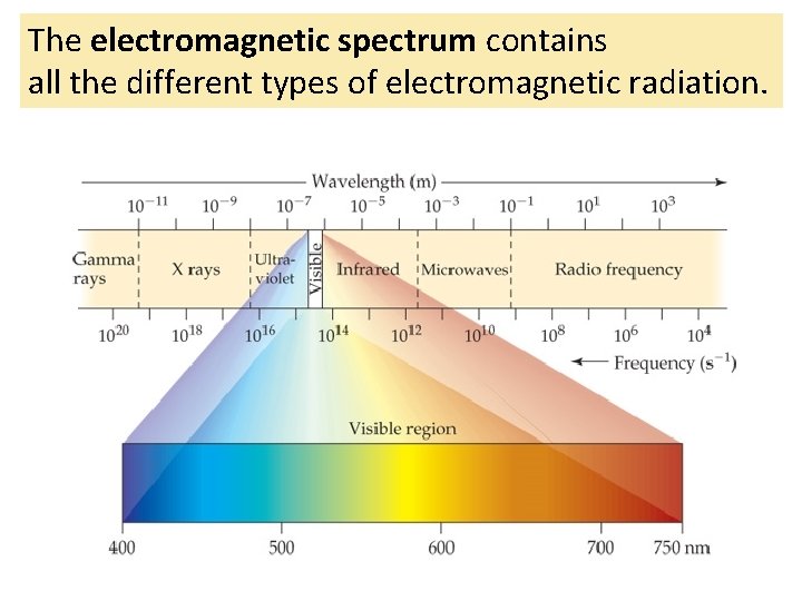 The electromagnetic spectrum contains all the different types of electromagnetic radiation. 