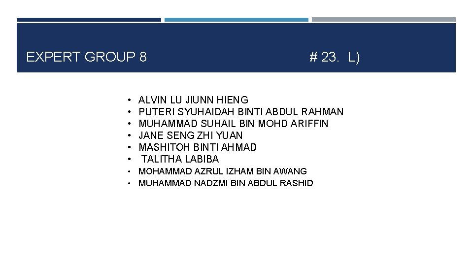 EXPERT GROUP 8 • • • # 23. L) ALVIN LU JIUNN HIENG PUTERI