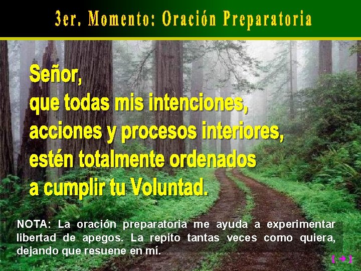 NOTA: La oración preparatoria me ayuda a experimentar libertad de apegos. La repito tantas