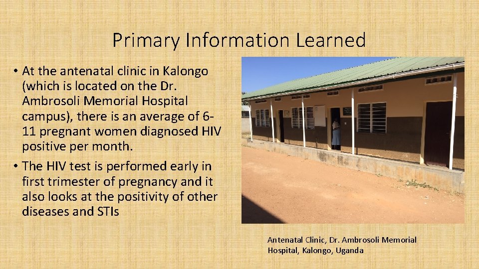 Primary Information Learned • At the antenatal clinic in Kalongo (which is located on