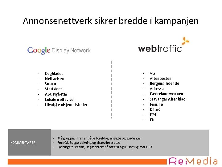 Annonsenettverk sikrer bredde i kampanjen - KOMMENTARER Dagbladet Nettavisen Sol. no Startsiden ABC Nyheter