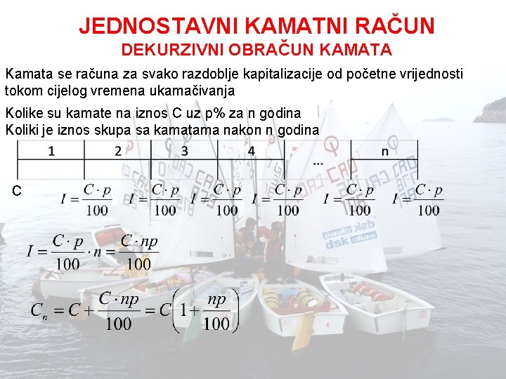 JEDNOSTAVNI KAMATNI RAČUN DEKURZIVNI OBRAČUN KAMATA Kamata se računa za svako razdoblje kapitalizacije od