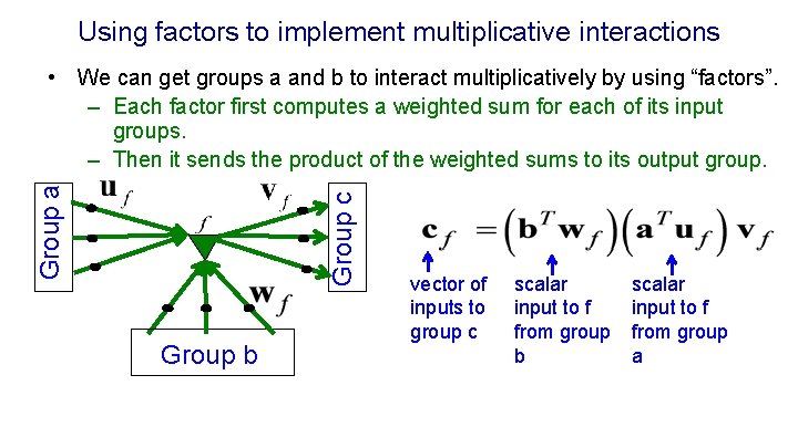 Using factors to implement multiplicative interactions Group c Group a • We can get