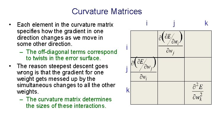 Curvature Matrices • Each element in the curvature matrix specifies how the gradient in