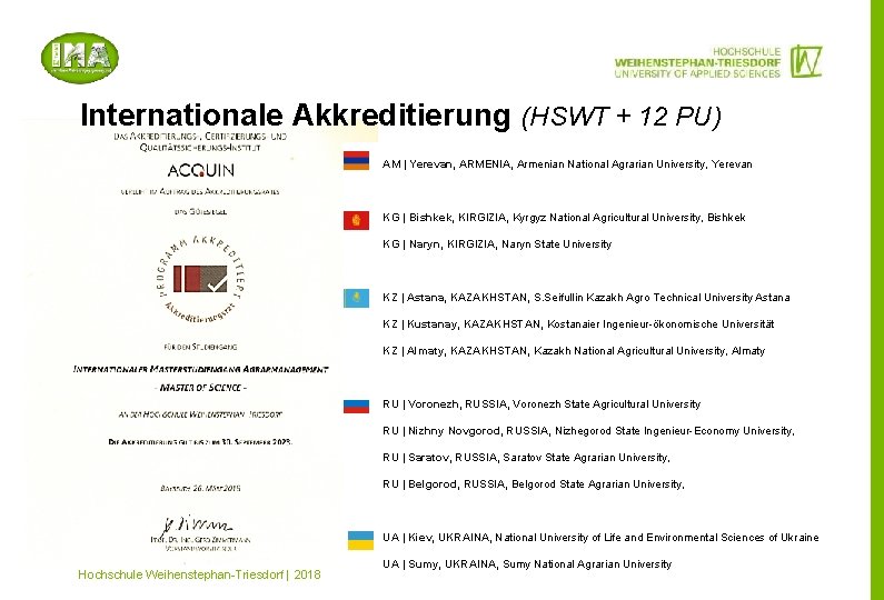 Internationale Akkreditierung (HSWT + 12 PU) » AM | Yerevan, ARMENIA, Armenian National Agrarian