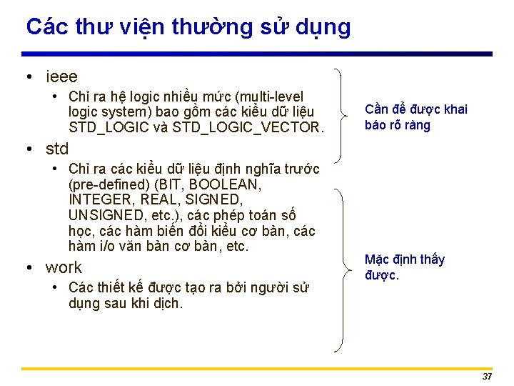 Các thư viện thường sử dụng • ieee • Chỉ ra hệ logic nhiều