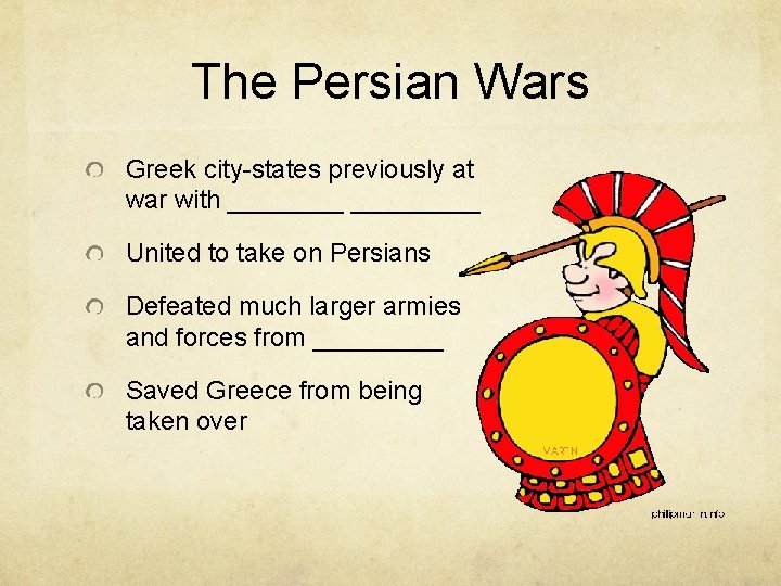 The Persian Wars Greek city-states previously at war with _________ United to take on