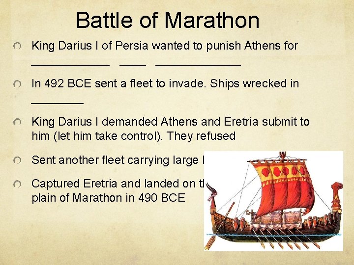 Battle of Marathon King Darius I of Persia wanted to punish Athens for _________