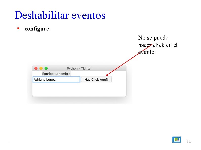 Deshabilitar eventos configure: No se puede hacer click en el evento . 21 