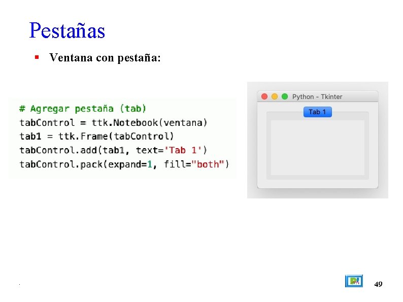 Pestañas Ventana con pestaña: . 49 