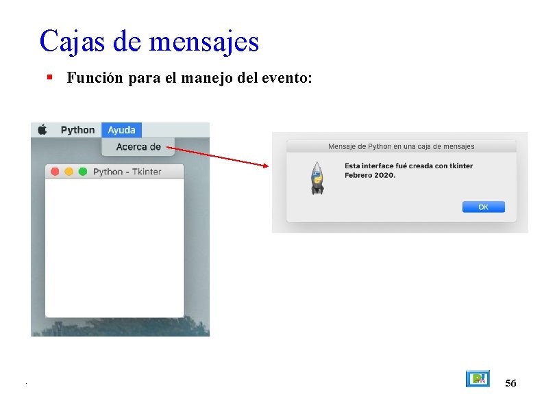 Cajas de mensajes Función para el manejo del evento: . 56 