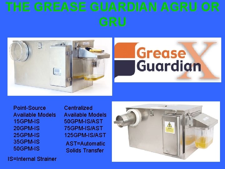 THE GREASE GUARDIAN AGRU OR GRU Point-Source Available Models 15 GPM-IS 20 GPM-IS 25