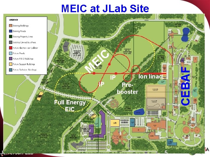 MEIC at JLab Site Ion linac IP IP CEBAF M C I E Prebooster