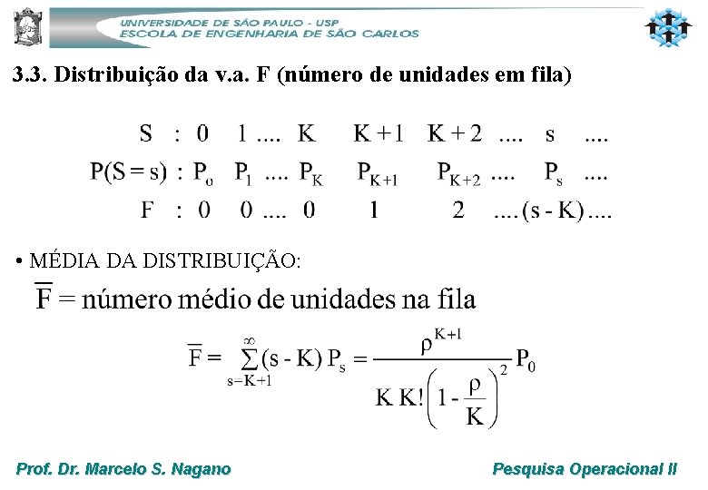 3. 3. Distribuição da v. a. F (número de unidades em fila) • MÉDIA