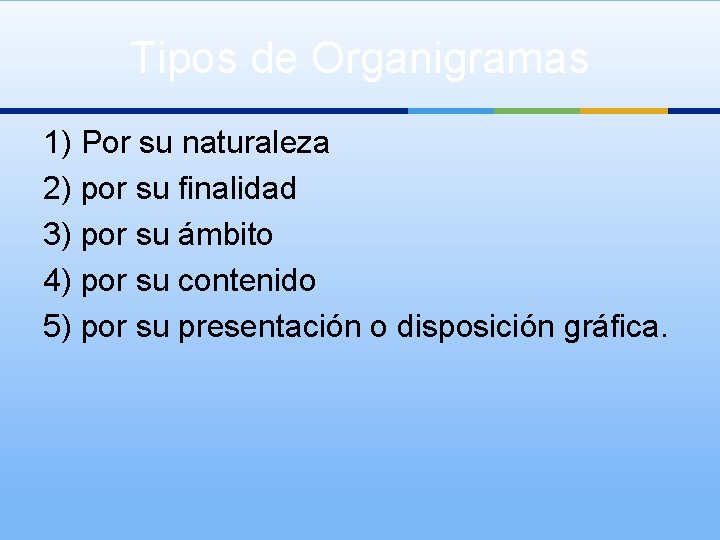 Tipos de Organigramas 1) Por su naturaleza 2) por su finalidad 3) por su