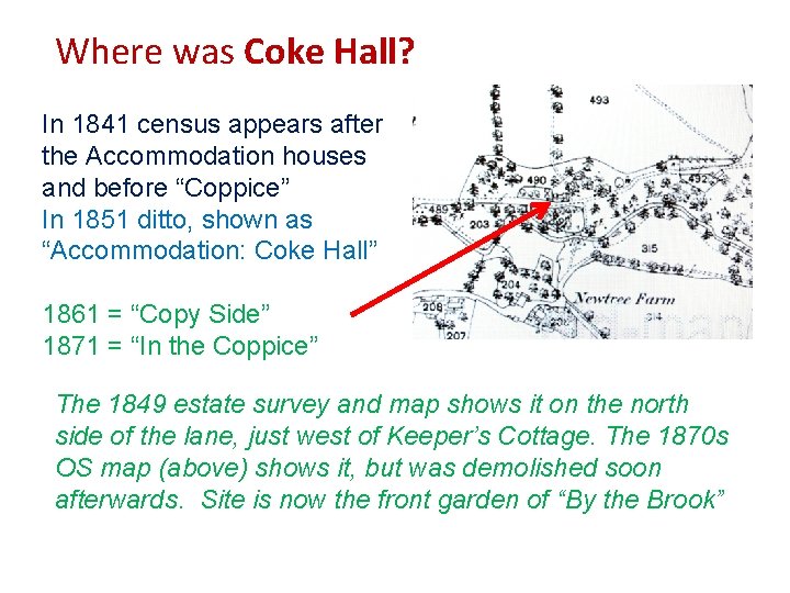 Where was Coke Hall? In 1841 census appears after the Accommodation houses and before