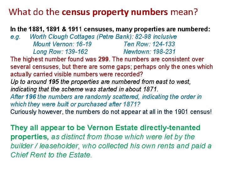 What do the census property numbers mean? In the 1881, 1891 & 1911 censuses,