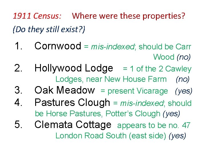 1911 Census: Where were these properties? (Do they still exist? ) 1. 2. 3.