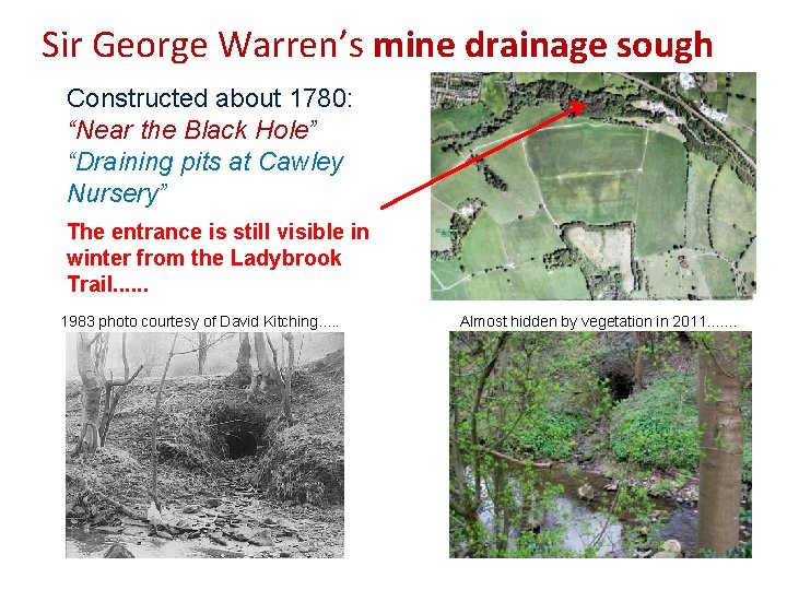 Sir George Warren’s mine drainage sough Constructed about 1780: “Near the Black Hole” “Draining