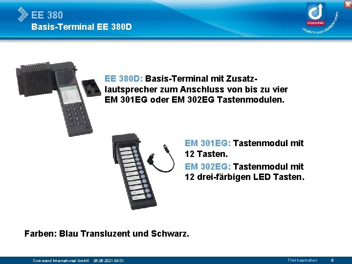 EE 380 Basis-Terminal EE 380 D: Basis-Terminal mit Zusatzlautsprecher zum Anschluss von bis zu