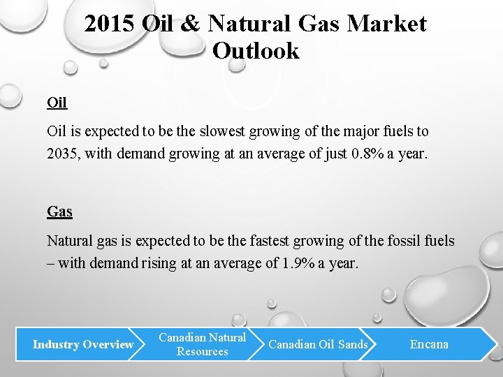 2015 Oil & Natural Gas Market Outlook Oil is expected to be the slowest