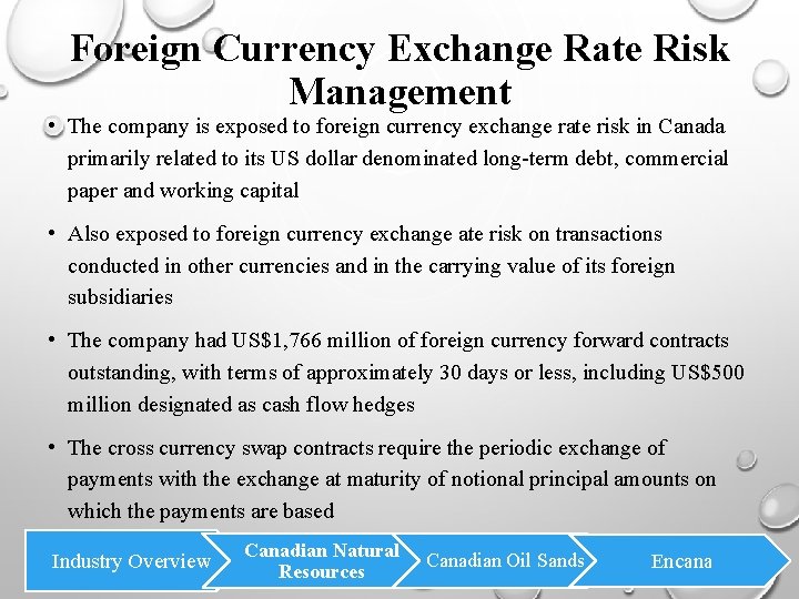 Foreign Currency Exchange Rate Risk Management • The company is exposed to foreign currency